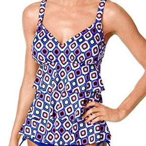 Swim Solutions Jewels Geo-Print Tiered Tankini Top